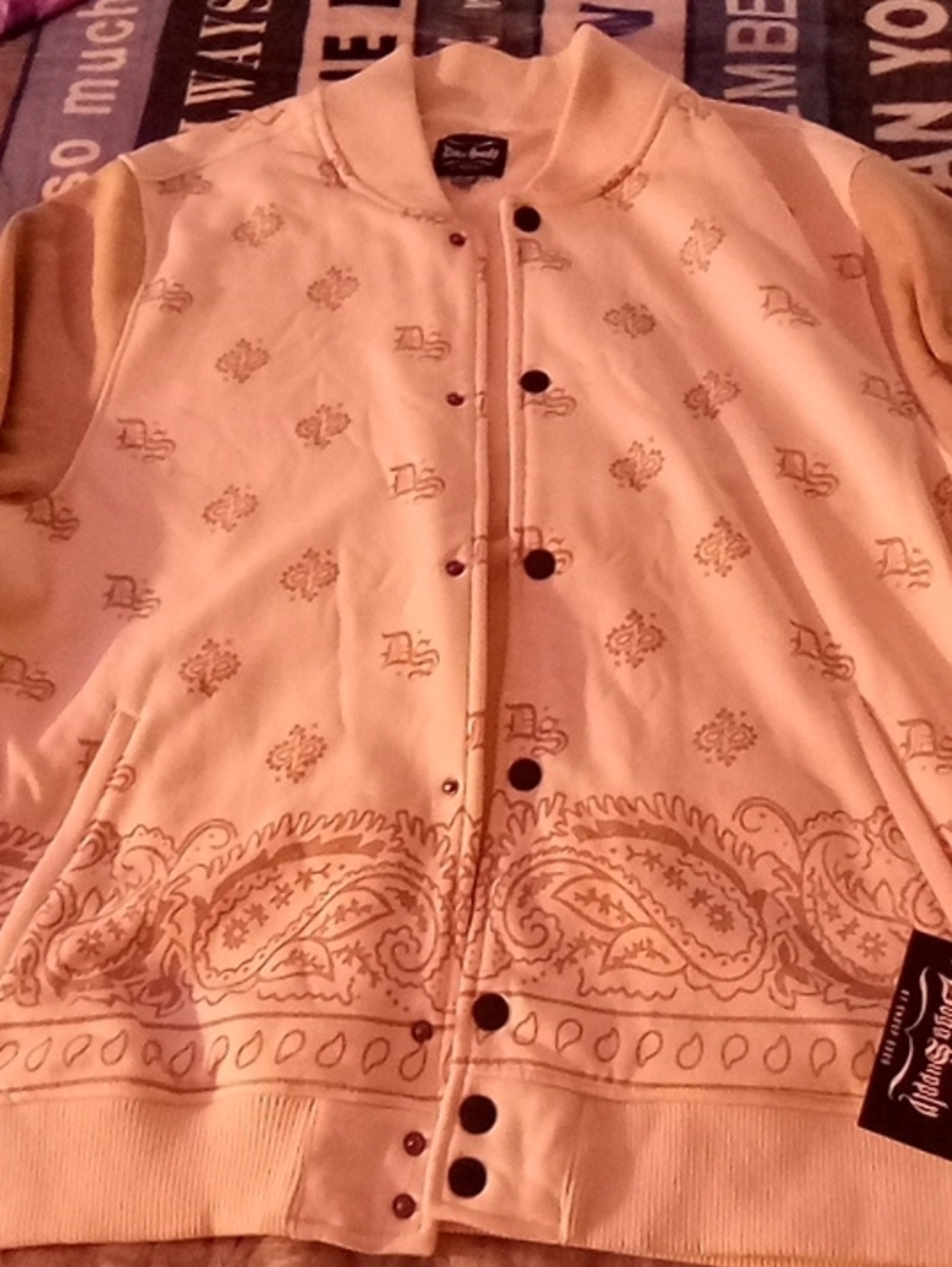 Men's Beige Paisley Button-Front Sweater Jacket